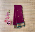 Wine Maroon Cotton Silk Saree with Bottle Green & Gold Zari Border
