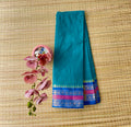 Teal Blue Handloom Cotton Saree with Contrast Border