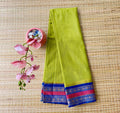 Parrot Green Handloom Cotton Saree with Royal Blue Border